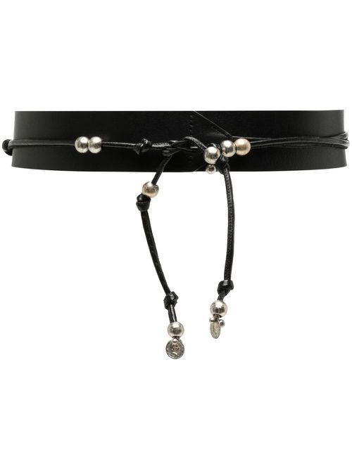 Tie-fastening leather belt - Black