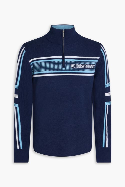 Stryn jacquard-knit merino wool-blend half-zip sweater - Blue - S