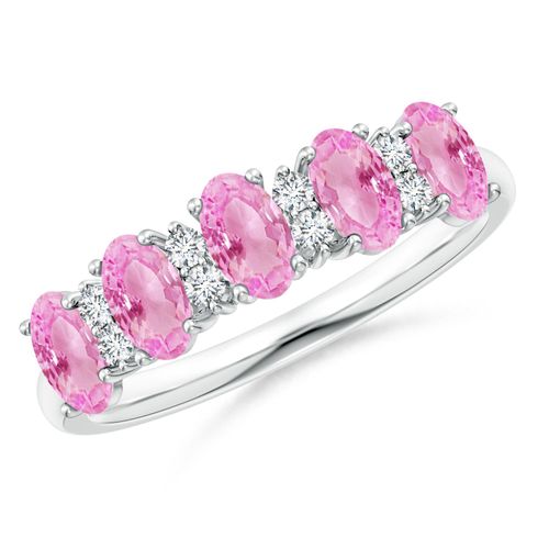 Angara 1.5 Carats Five Stone Pink Sapphire and Diamond Wedding Ring in 18K White Gold