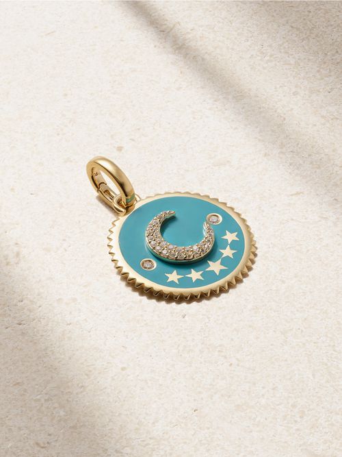 Crescent Medium 18-karat Gold, Enamel And Diamond Pendant - One size
