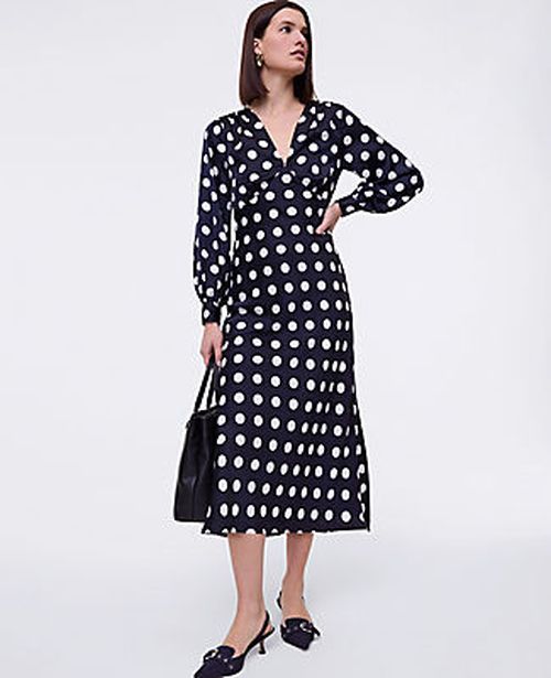 Ann Taylor Satin Dotted Midi Dress