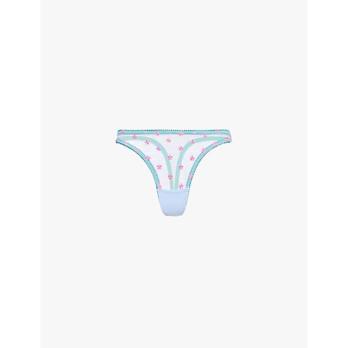 Womens Grass Green Sage Floral-embroidered Recycled-nylon Thong 8