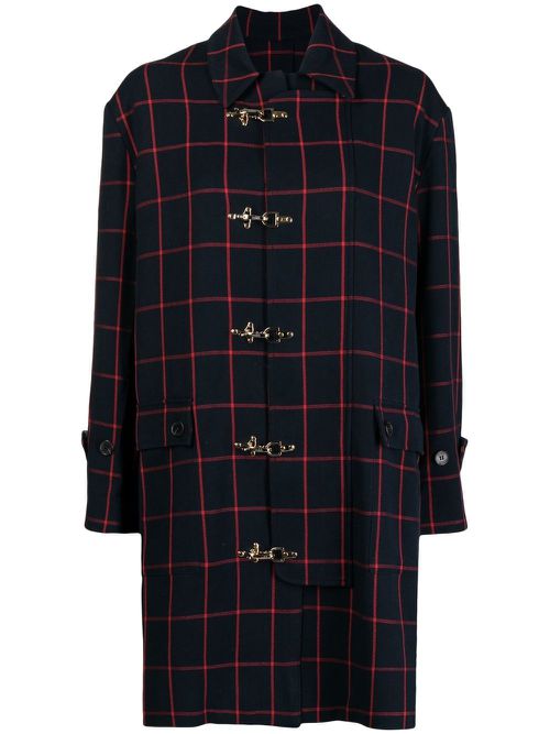 Check-print coat - Blue