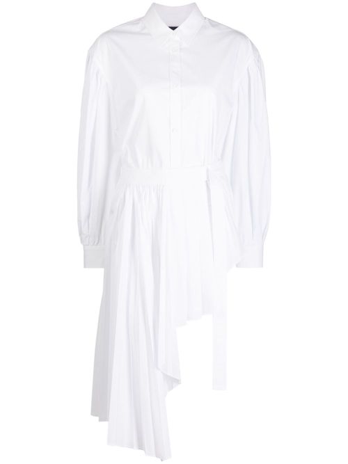 Asymmetric pleated mini shirtdress - White