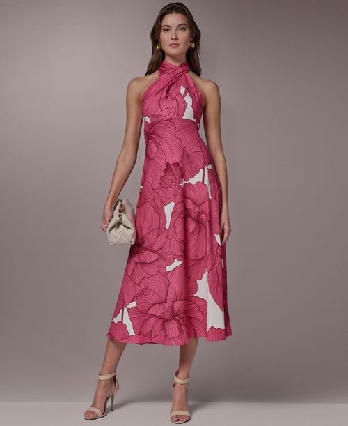 Women's Halter Neck Midi Dress - Azalea Multi