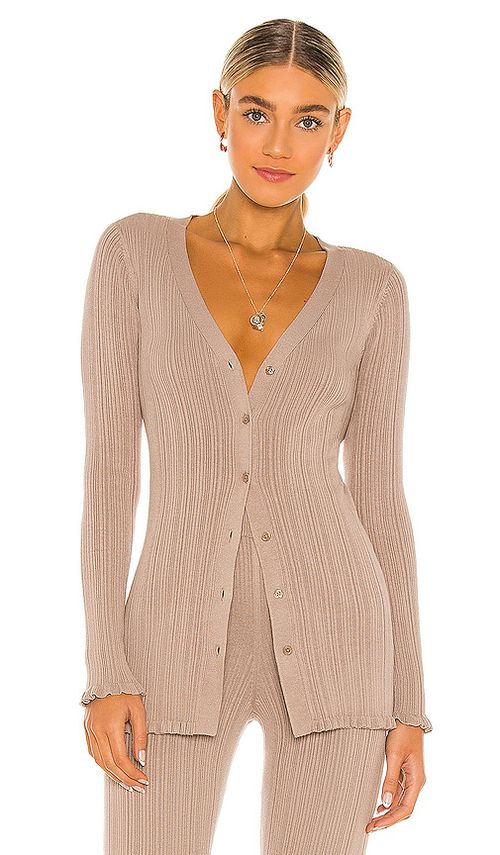 Tularosa Variegated Rib Cardi in Taupe. XL also in L, M, S