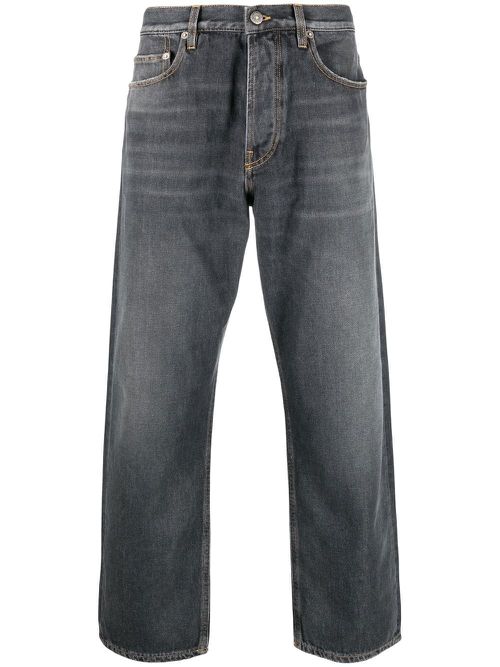 Logo-patch wide-leg washed jeans - Black