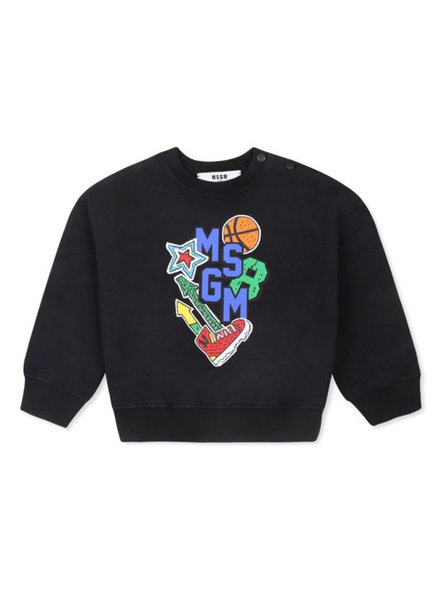 Logo-printed buttoned shoulder sweatshirt - Black