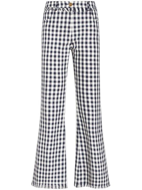 Gingham-check flared trousers - Blue