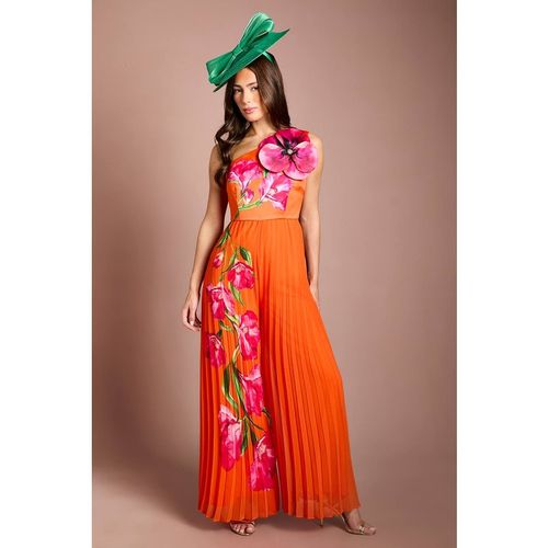 Coast One Shoulder Corsage Orange Pleated Jumpsuit