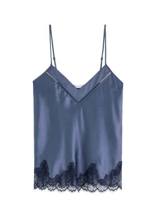 시몬 페렐 여성 Nocturne Lace-trim Silk-satin Camisole top - Dark Blue 4237101