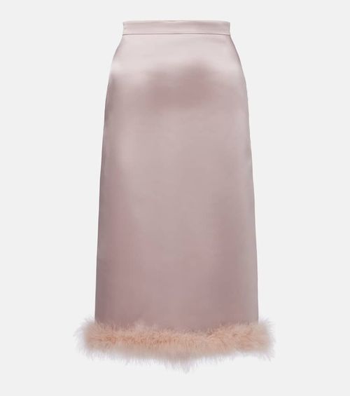 Feather-trimmed high-rise midi skirt