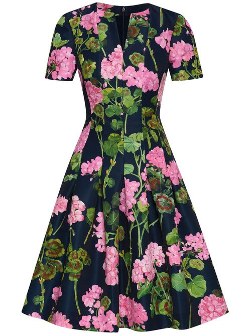 Geranium-print faille midi dress - Blue