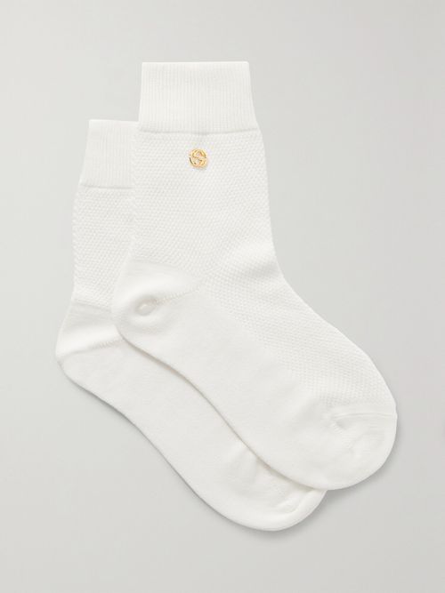 Embellished Cotton-blend Socks - White