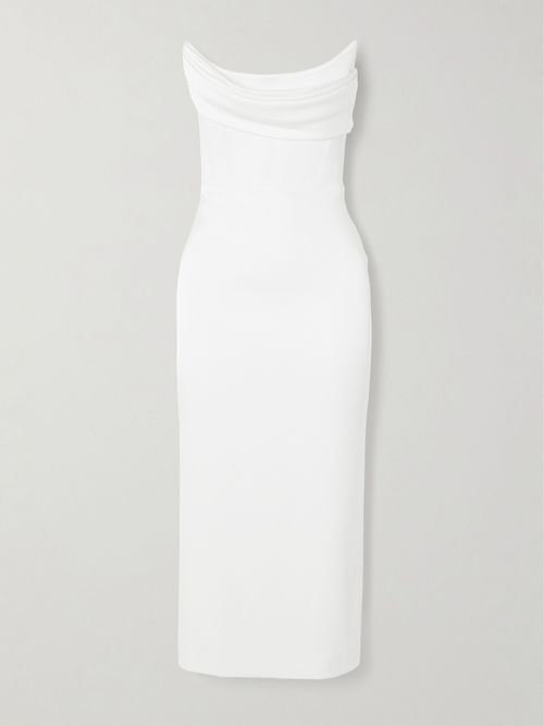 Strapless Draped Satin-crepe Midi Dress - White