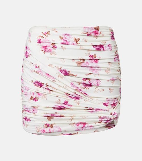 Floral-appliqué ruched miniskirt