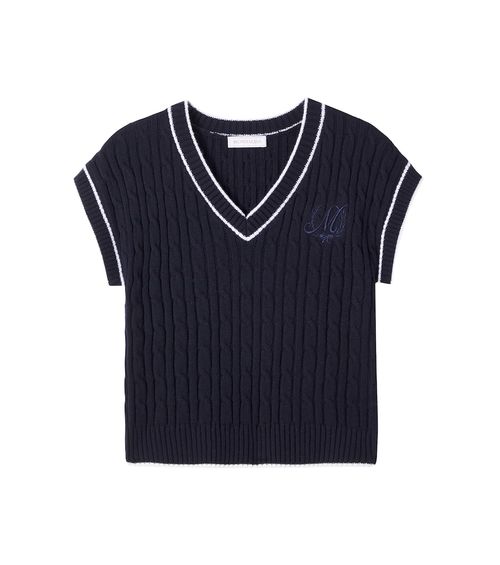 Cable-knit wool and cotton sweater vest