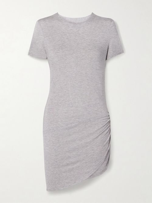 Asymmetric Ruched Stretch-jersey Mini T-shirt Dress - Gray
