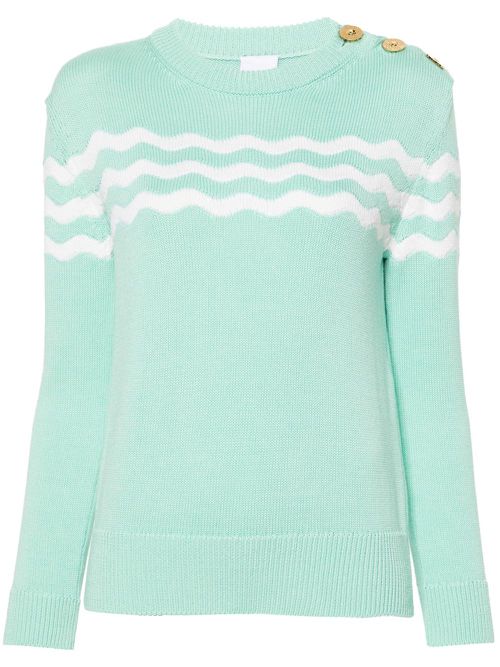 Wave-pattern crew-neck jumper - Green