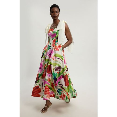 Karen Millen Womens Petite Viscose Linen Floral Print Woven Prom Dress - Pink