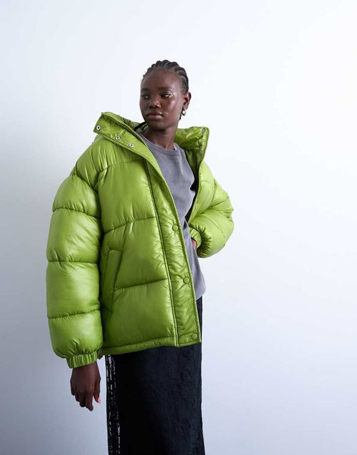 High shine ripstop puffer jacket in bright green