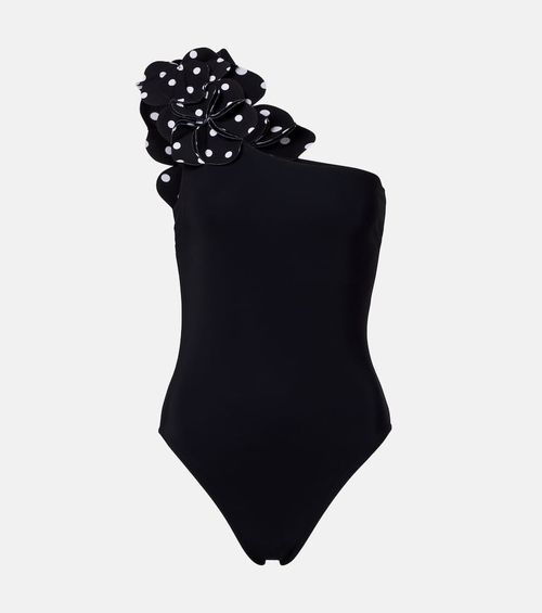 Aria floral-appliqués one-shoulder swimsuit