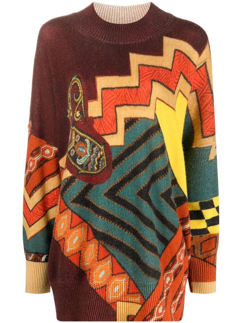 Geometric-print wool jumper - Yellow