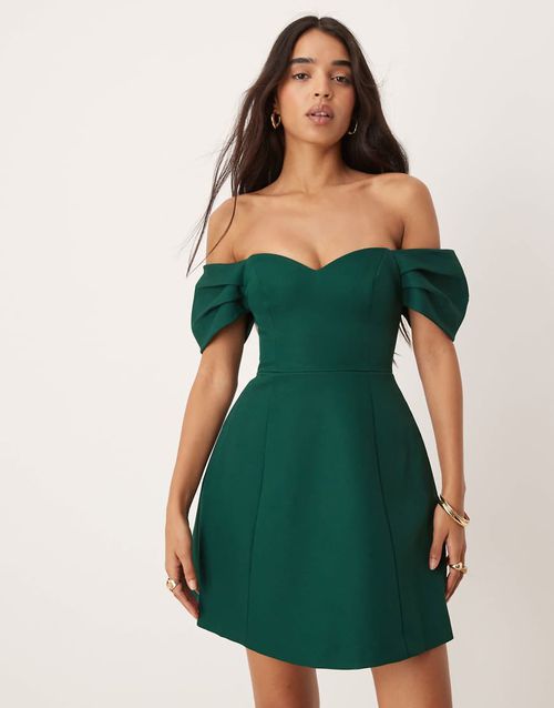 Ever New off the shoulder structured mini dress in emerald-Green