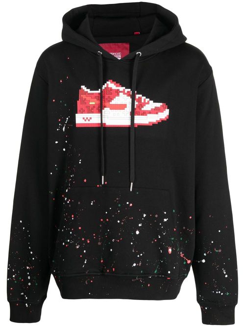 Graphic-print paint-splattered hoodie - Black