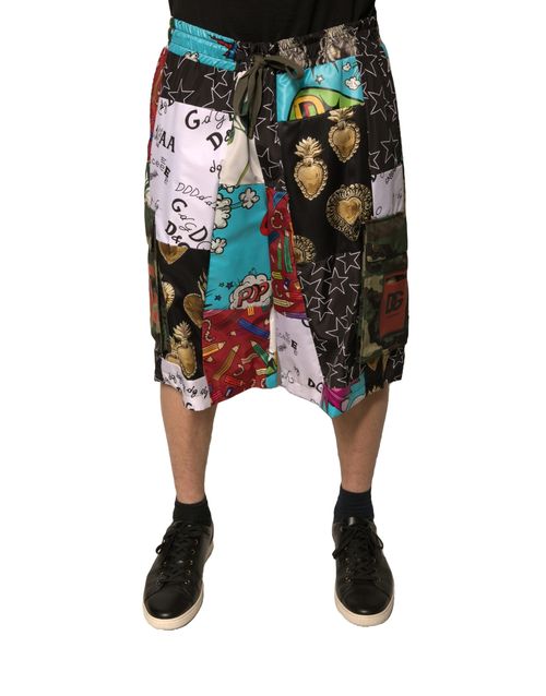 Patchwork Cargo Bermuda Shorts — Multicolor