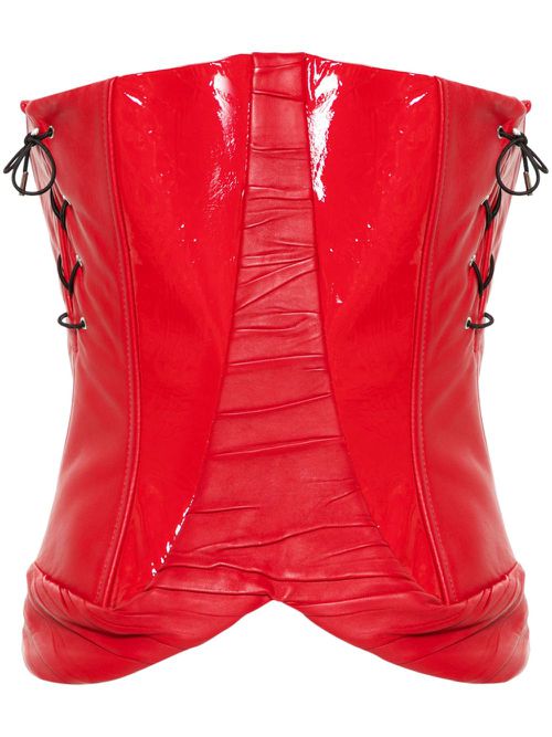 Leather patent-inserts corset - Red