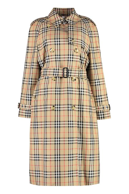 Long Check Collar Gabardine Trench Coat