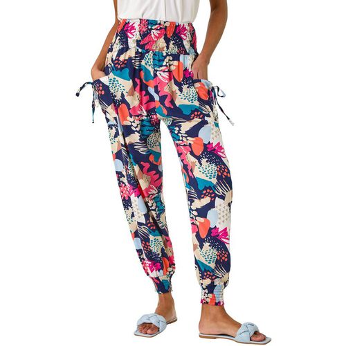 Roman Womens Abstract Tie Pocket Trousers - Navy