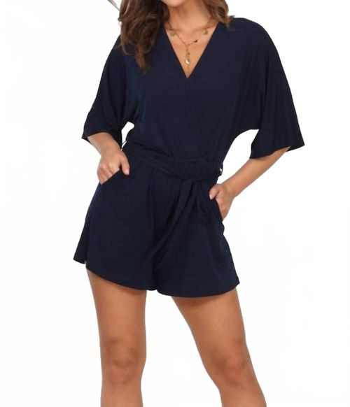 Kimono Sleeve Romper In Navy