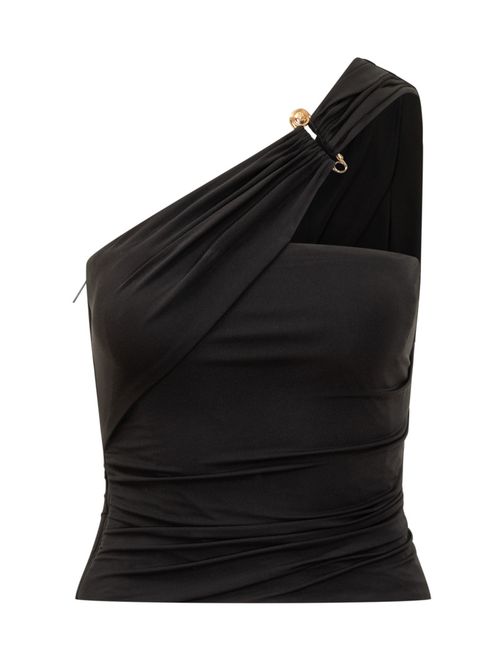 Black Solid One Shoulder Top