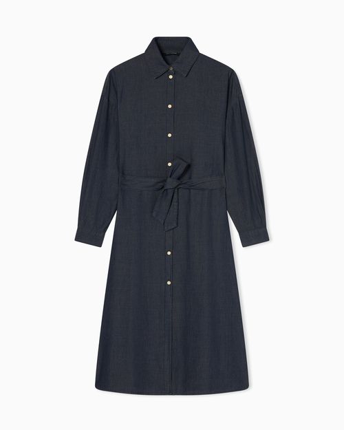 Flared Chambray Dress with Belt