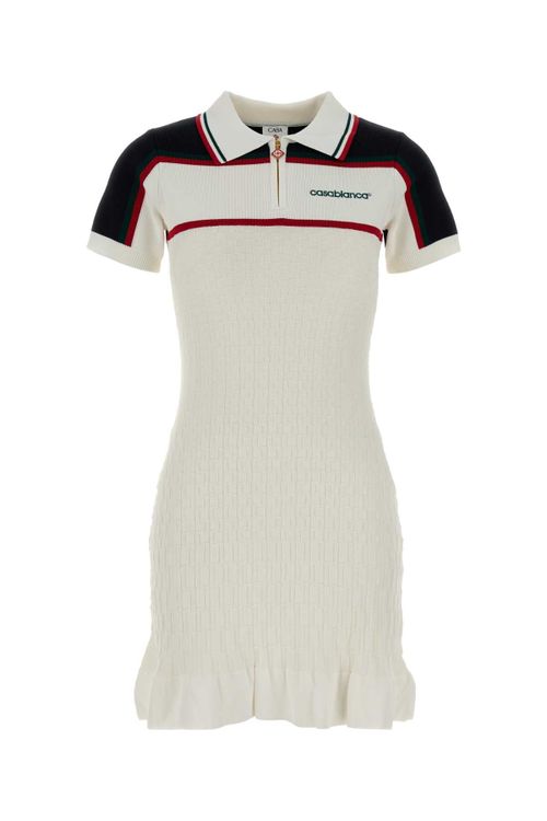 Colour-Block Ribbed Polo Dress — White