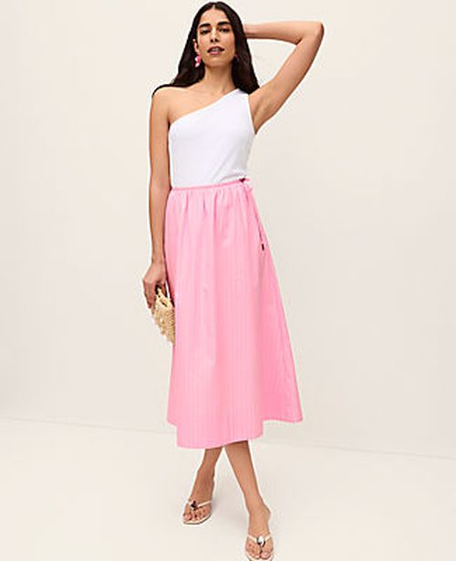 Ann Taylor Petite Striped Tie Waist Midi Skirt
