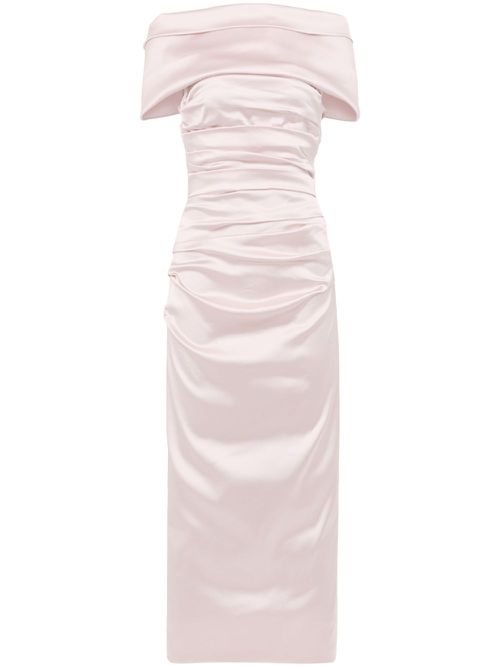 Off-shoulder fitted midi dress - Pink