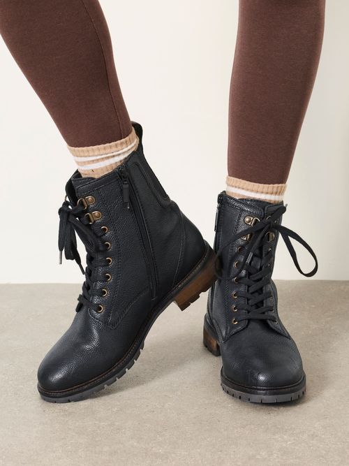 FatFace Marlow Black Leather Ankle Boots