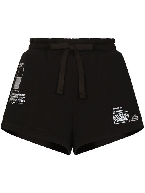 Coordinate-print cotton shorts - Black