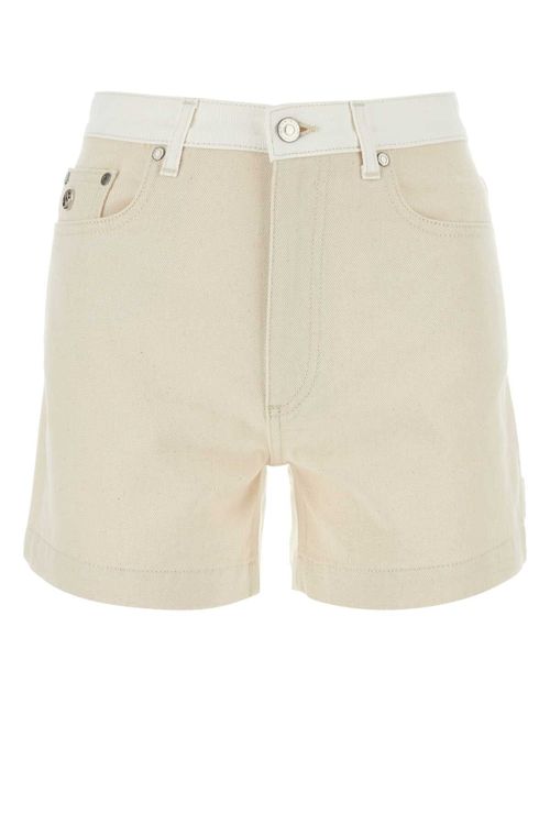 Two-Tone Denim Denim Shorts — White