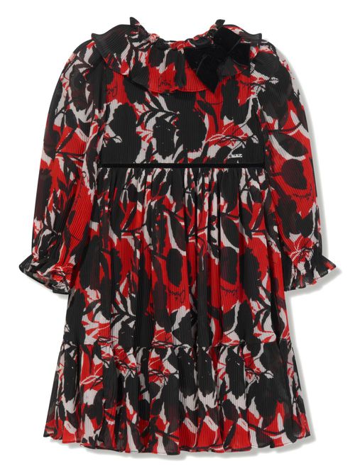 Floral-print pleated dress - Red