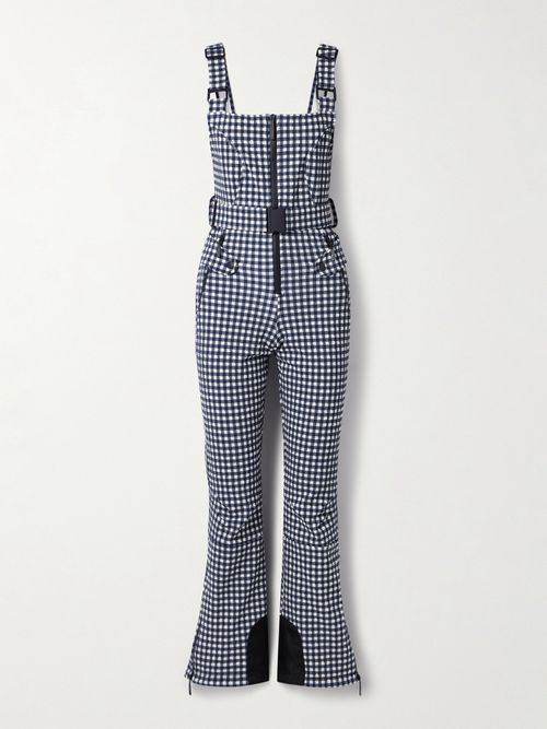 Fernie Belted Gingham Seersucker Ski Salopettes - Navy