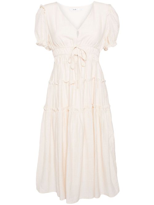 Pleated tiered midi dress - White