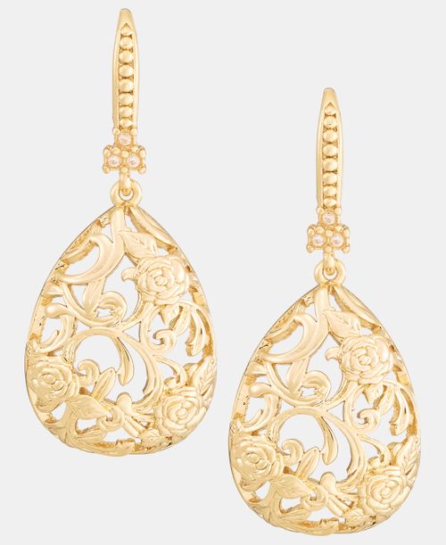 Lonna & lilly Puffy Filigree Drop Earrings - Gold