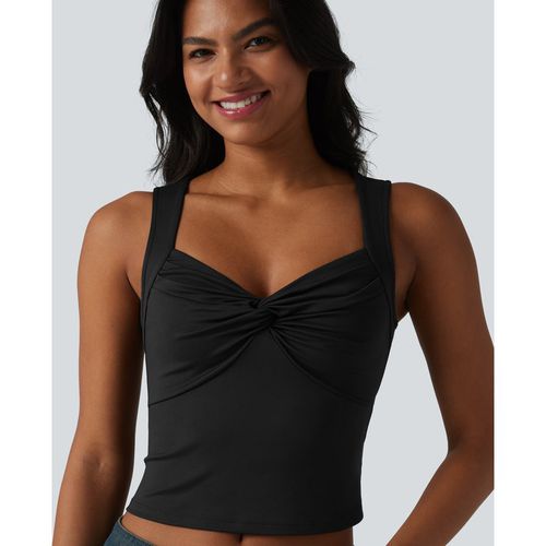 Halara Sweetheart Neck Twisted Slim Casual Tank Top - Black