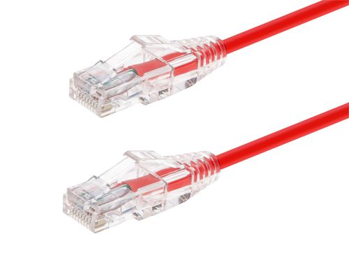 Cat6 2ft Red Component Level Patch Cable, UTP, 28AWG, 550MHz, Pure Bare Copper, Snagless RJ45, SlimRun Series Ethernet Cable