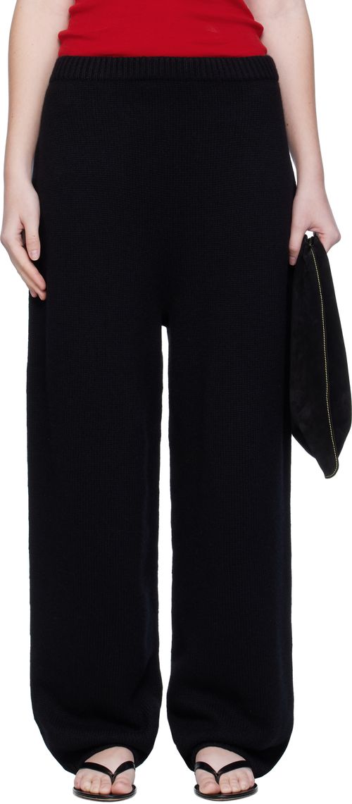 Black Wide Knitted Jogger Lounge Pants