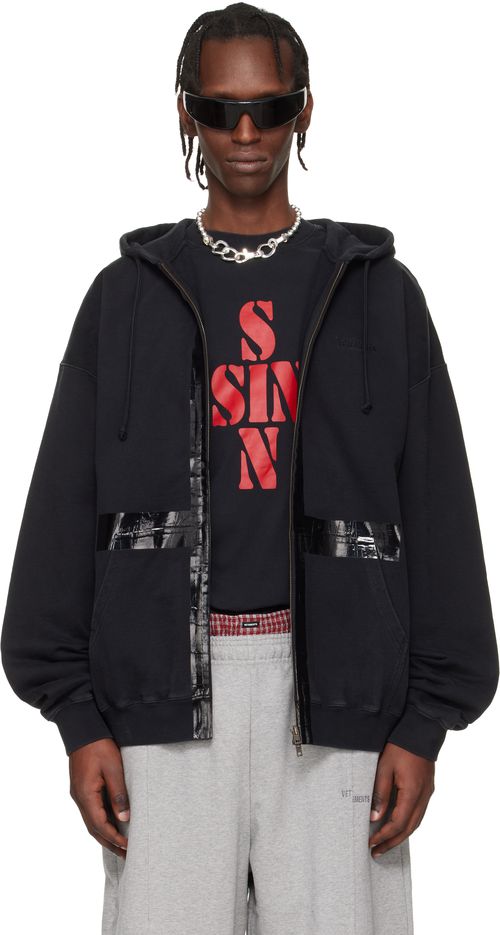 Black Taped Zip-Up Hoodie